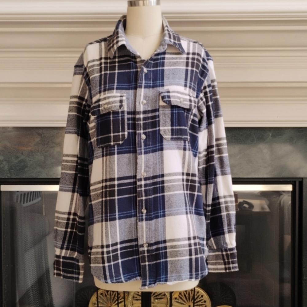 PD&C Blue Plaid Flannel Shirt